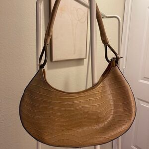 Tan Crocodile-Embossed Shoulder Bag